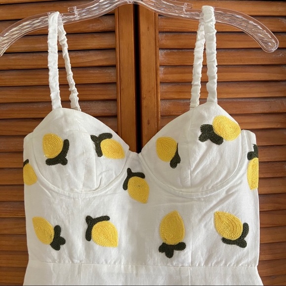 NEW Anthropologie Red Carter Linen Lemon Embroidered Mini Dress - Picture 4 of 16